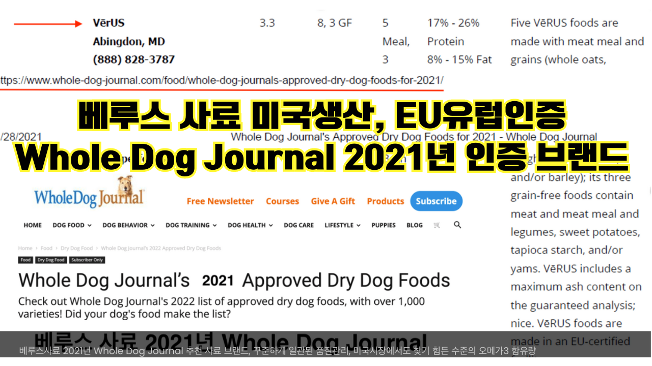 Whole Dog Journal 2021 approved Verus Pet Foods